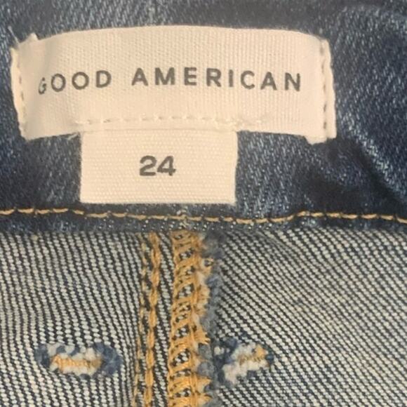 Good American Jeans 24 Blue Straight Leg High Rise Stretch Denim Med Wash NWOT - Picture 3 of 10
